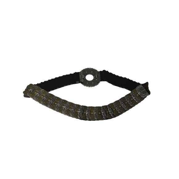 Vintage Metal Brass Beaded Rhinestone Fish Scale Stretch Belt Art to Wear L/XL main image 5